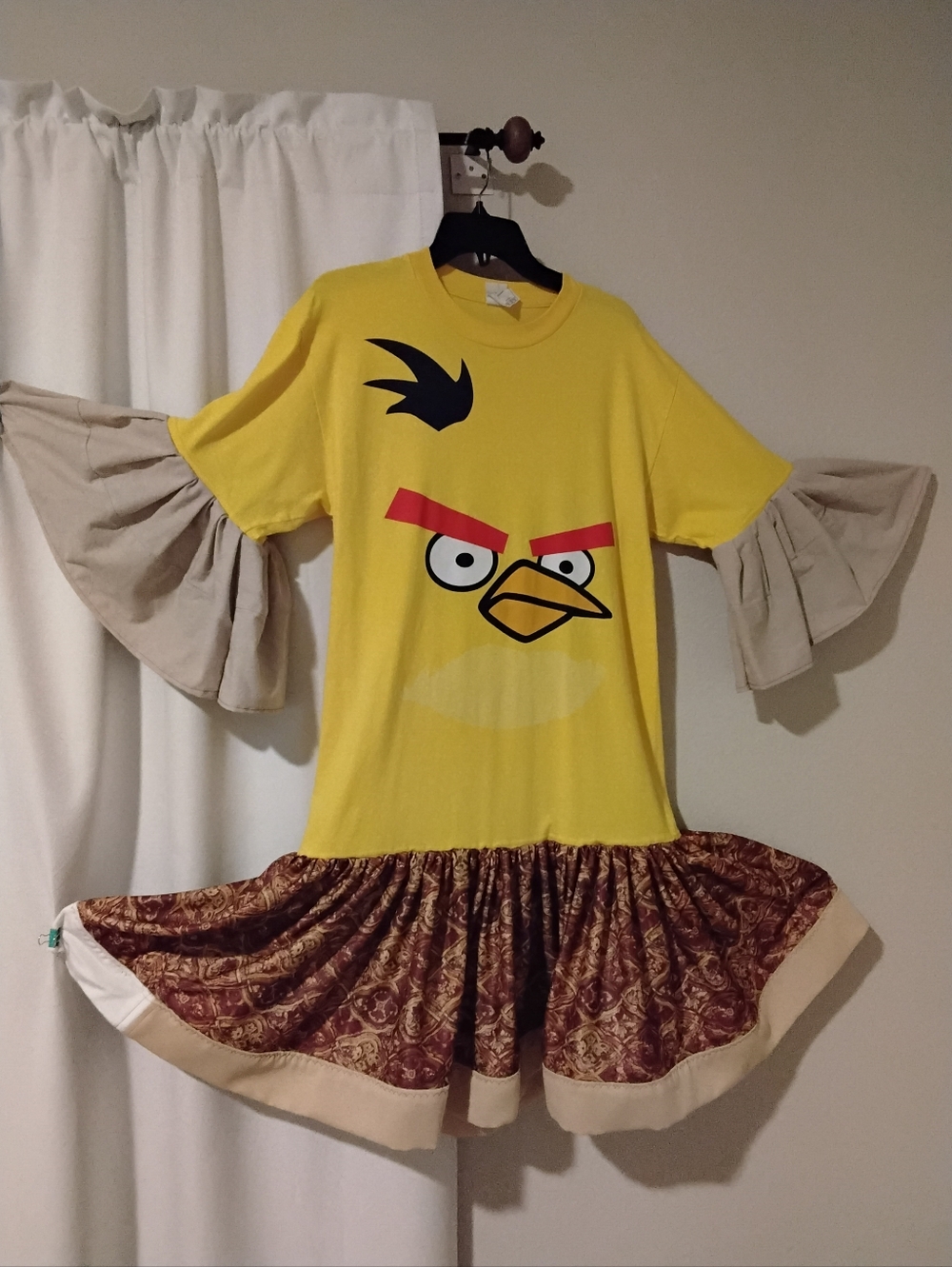 Yellow Angry Bird Graphic Flared Dress